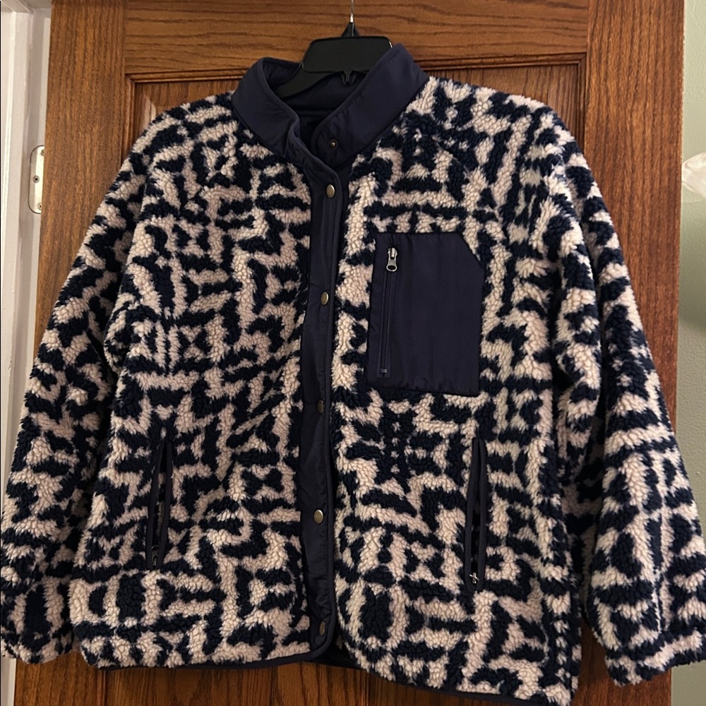 Navy and Cream Patterned Fleece Jacket